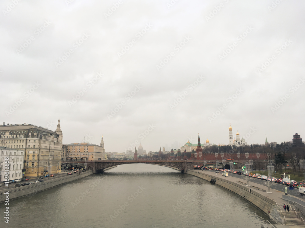 City landscape of Moscow in cloudy weather