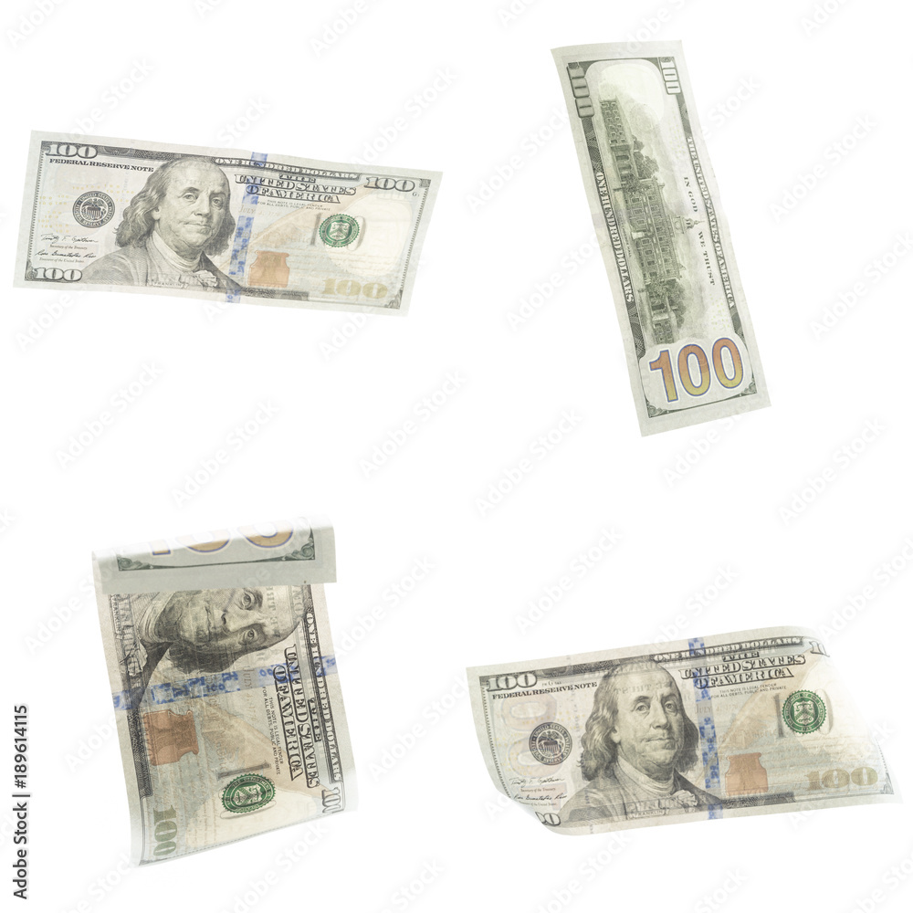 Collage of american dollars banknotes isolated on white background Collage of american dollars banknotes isolated on white background