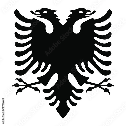 Albanian eagle with two heads. Isolated black symbol on white background. Albanian flag and coat of arms. Sign vector illustration photo