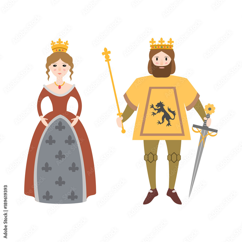 Cartoon king and queen on white background. Stock Vector | Adobe Stock