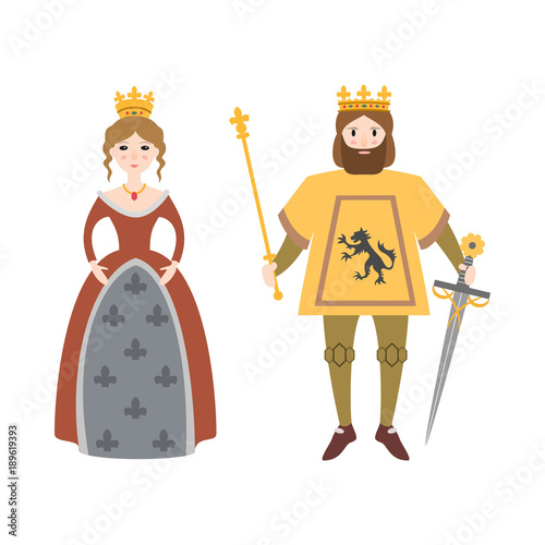 Cartoon king and queen on white background.