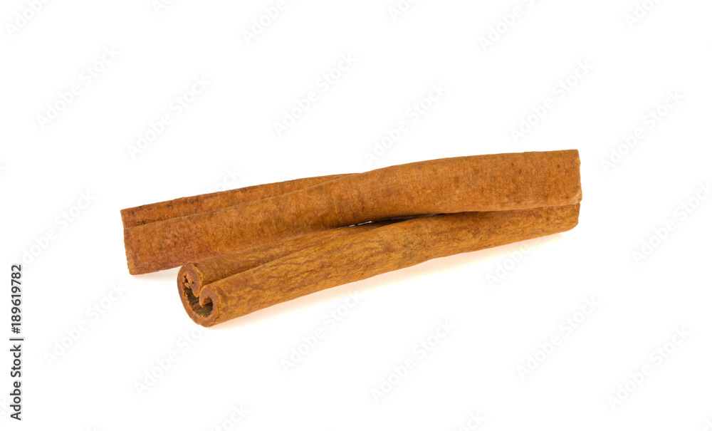two cinnamon sticks isolated on white background two cinnamon sticks isolated on white background