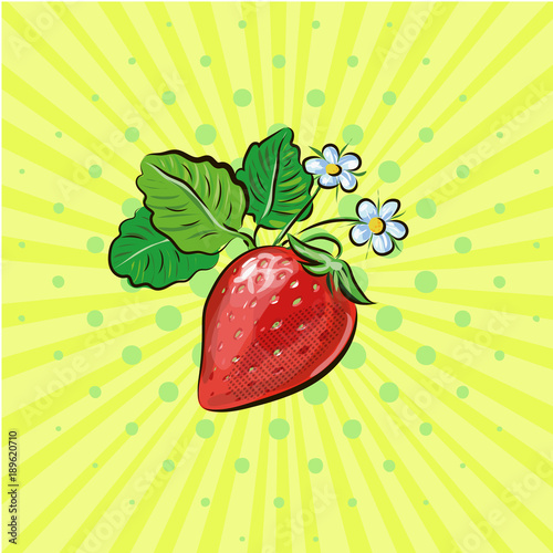 strawberry pop art fruits vector illustration with flowers