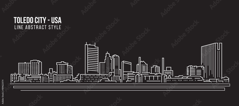 Cityscape Building Line art Vector Illustration design - Toledo city (USA)