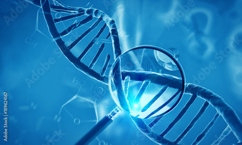 3d render of dna structure and cells, abstract background photo