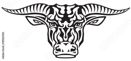 taurus bull head . Front view tribal tattoo style vector illustration