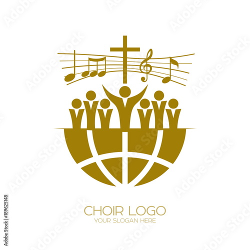 Music logo. Christian symbols. A Chorus Throughout the Earth Praises Jesus Christ