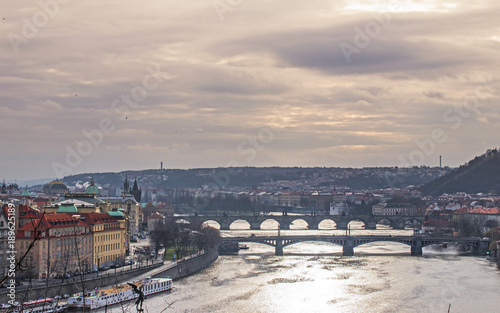View on the Prague bridges, river and old town © annettbro
