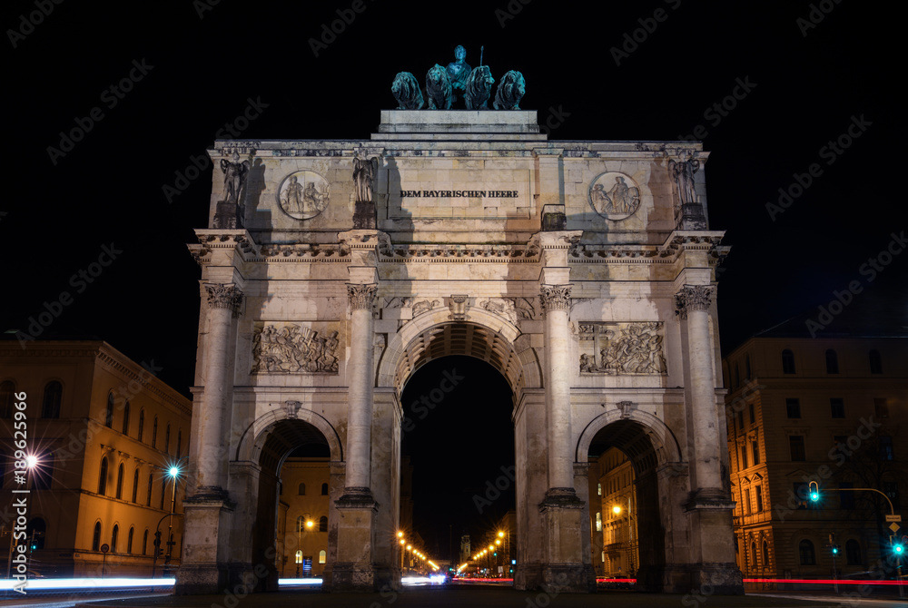 Victory gate in Munich in the night