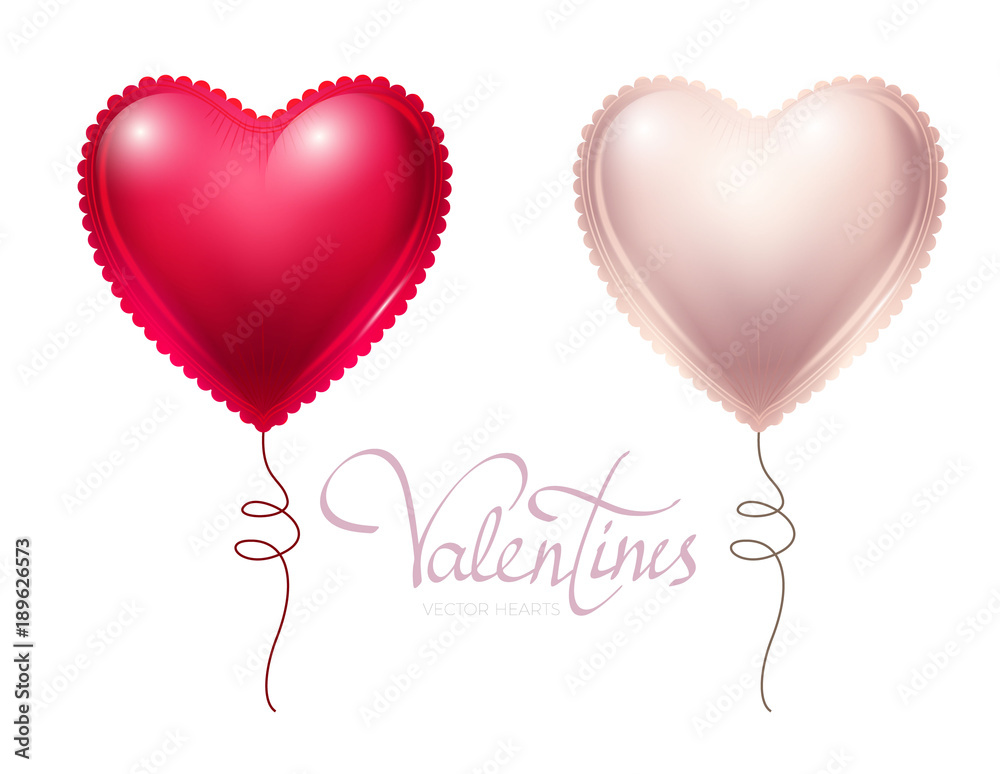 Heart Balloons Set. Happy Valentine's Day. Vector illustration