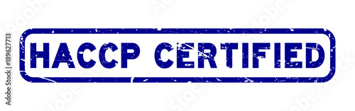 Grunge blue HACCP certified rubber seal stamp on white background