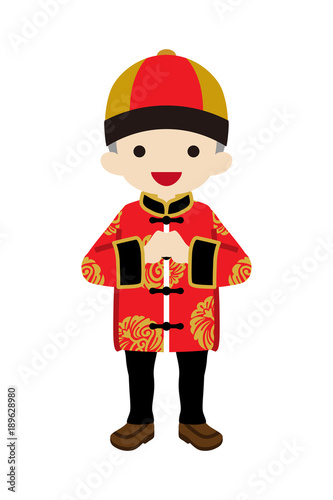 Toddler Boy Wearing Chinese National costume - Front view