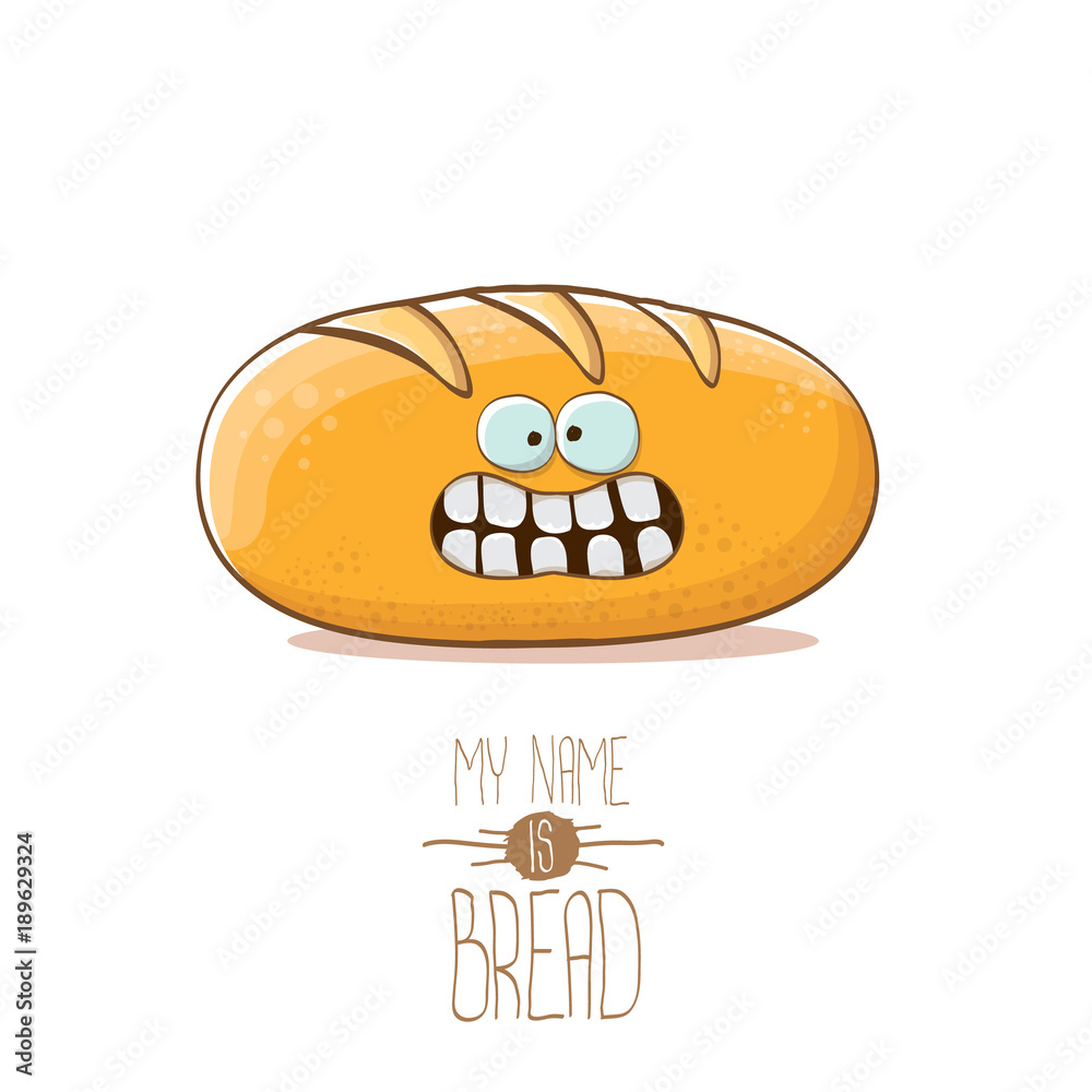vector funky cartoon cute white loaf of bread character isolated on white background. My name is bread concept illustration. funky food bakery character vector funky cartoon cute white loaf of bread character isolated on white background. My name is bread concept illustration. funky food bakery character