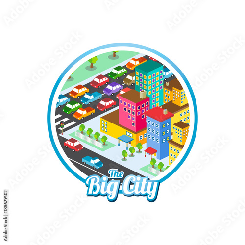 big city isometric real estate realty cartoon logo template