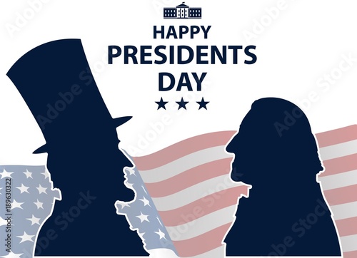 Happy Presidents Day in USA Background. George Washington and Abraham Lincoln silhouettes with flag as background. United States of America celebration. Vector illustration.