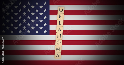 US States Concept: Letter Tiles Oklahoma On USA Flag, 3d illustration