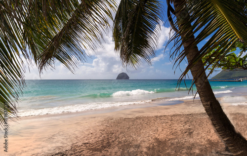 The Diamond rock and Caribbean beach   Martinique island.