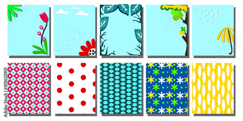 set pattern background invitation card and geometric