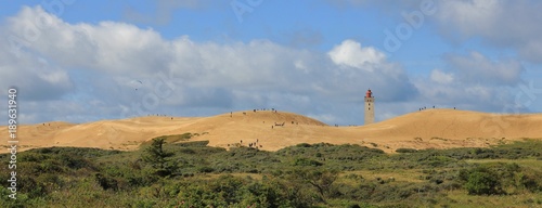 Distant view of the Rubjerg Knude and a old lighthouse. Scene in Jylland, Denmark. photo