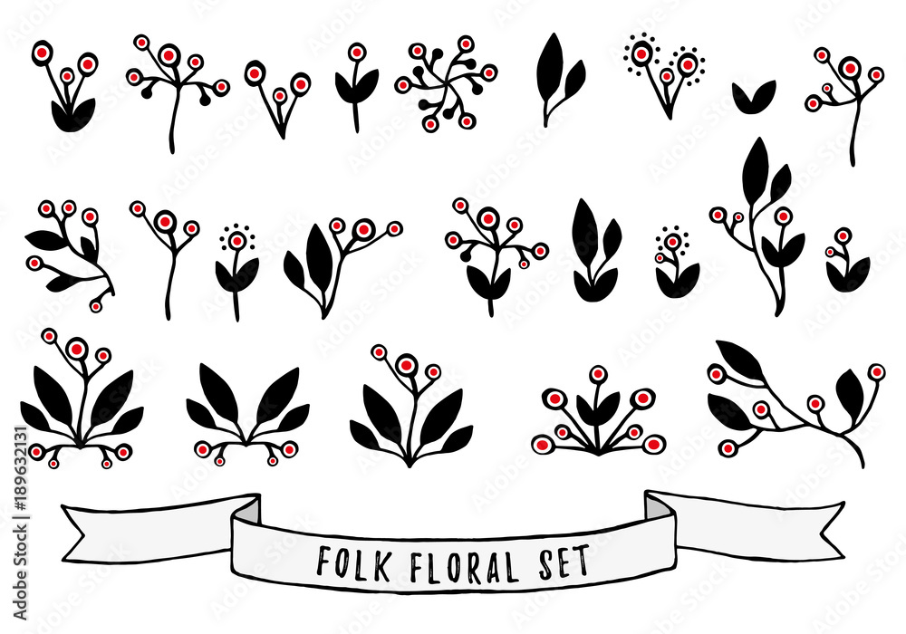 Folk Floral Set - obrazy, fototapety, plakaty 