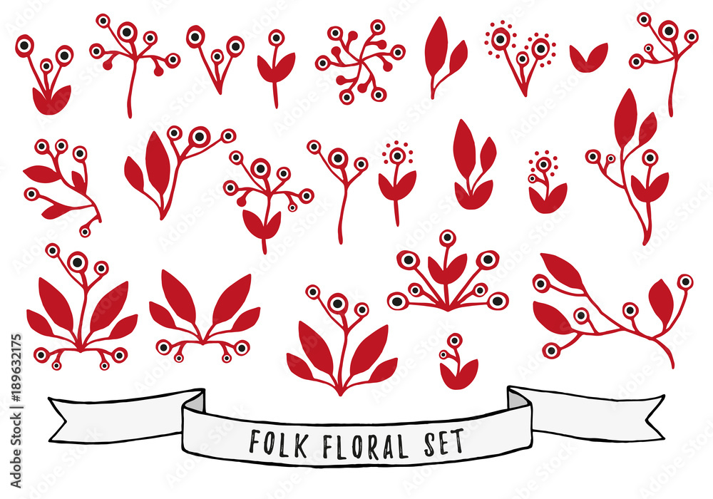 Folk Floral Set - obrazy, fototapety, plakaty 