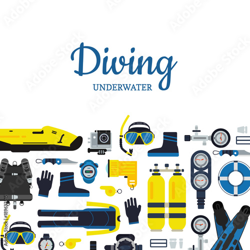 Vector underwater diving equipment illustration in flat style