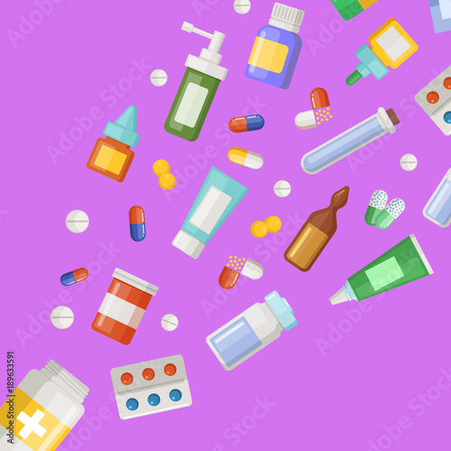 Vector medicines flying from pill bottle