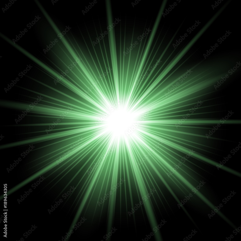 Shining star on transparent background, green color