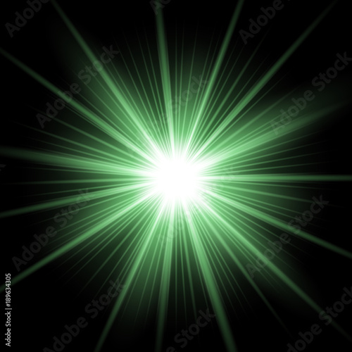 Shining star on transparent background, green color