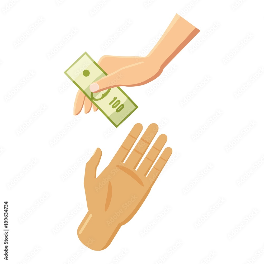 Hand giving money icon, cartoon style Hand giving money icon, cartoon style