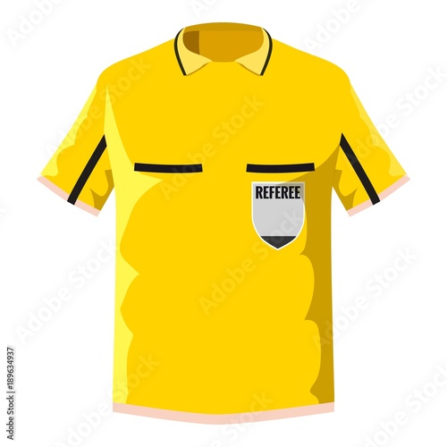 Yellow soccer referee shirt icon, cartoon style