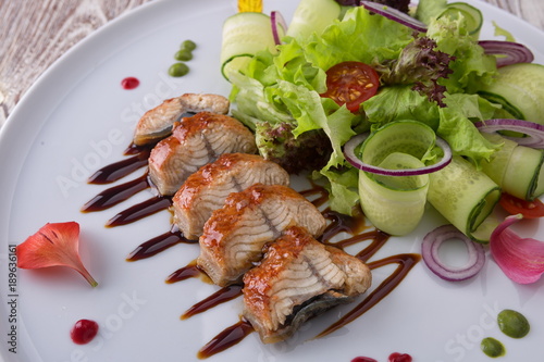 Salad with eel and avocado