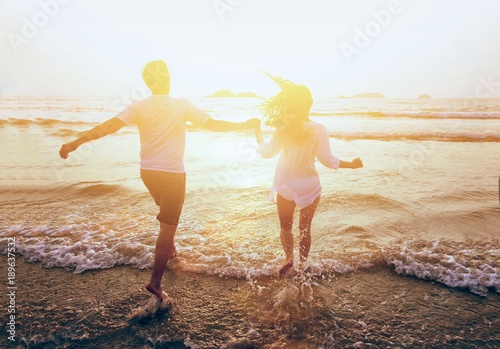 happy couple on beach holidays