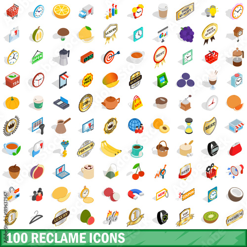 100 reclame icons set  isometric 3d style