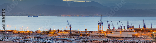 Panoramic_view on the Aqaba gulf (Red Sea) and marine cargo commercial port i...