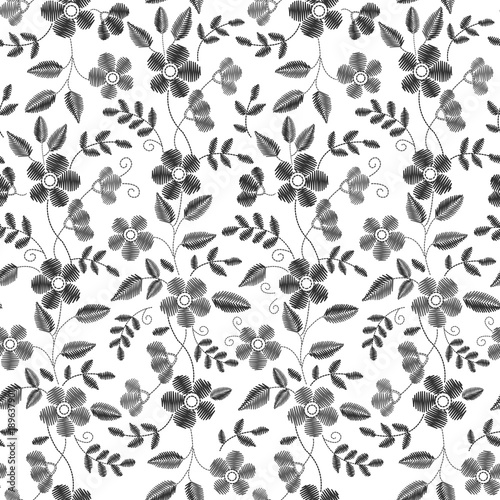 Floral Embroidery seamless pattern with isolated flowers for you