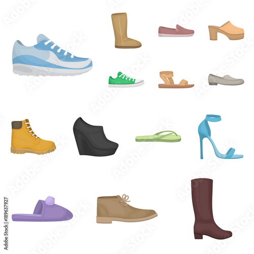 A variety of shoes cartoon icons in set collection for design. Boot, sneakers vector symbol stock web illustration. photo