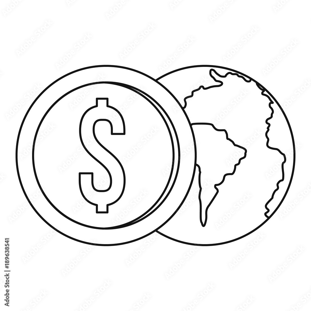 World planet and dollar coin icon, outline style World planet and dollar coin icon, outline style