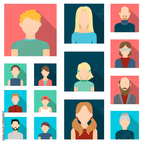 Avatar and face flat icons in set collection for design. A person's appearance vector symbol stock web illustration.