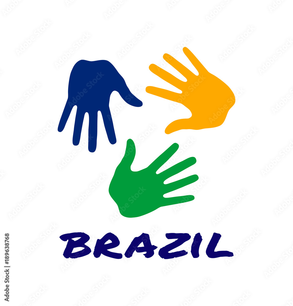 Colorful three hand print icon using Brazil flag colors. Vector illustration. Colorful three hand print icon using Brazil flag colors. Vector illustration.