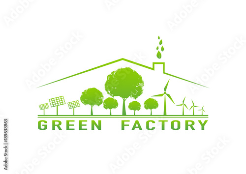 Green factory and sustainable development concept, vector illustration