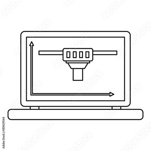 Laptop with 3D design icon, outline style