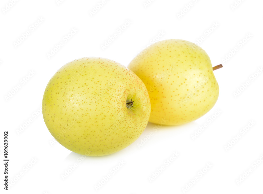 whole fresh Toki apples on white background whole fresh Toki apples on white background