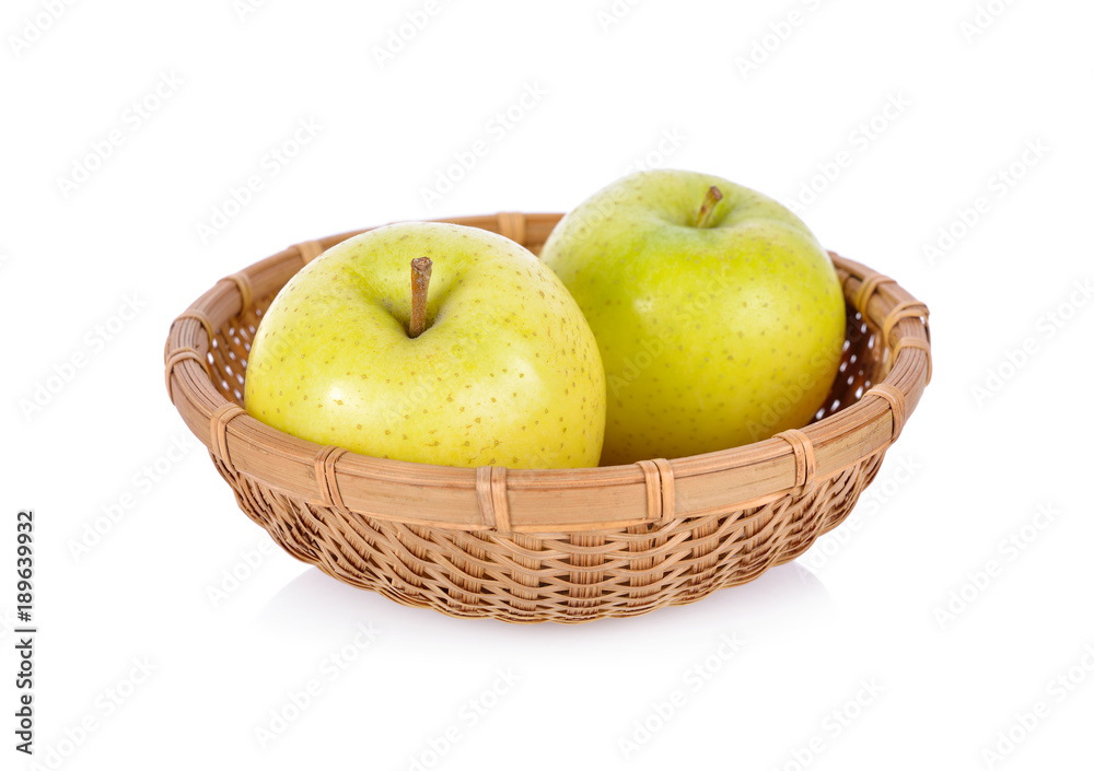 fresh Toki apples in bamboo basket on white background fresh Toki apples in bamboo basket on white background