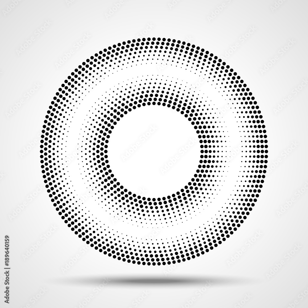 Black Abstract Halftone Circle Logo Design Element. Vector illustration. 