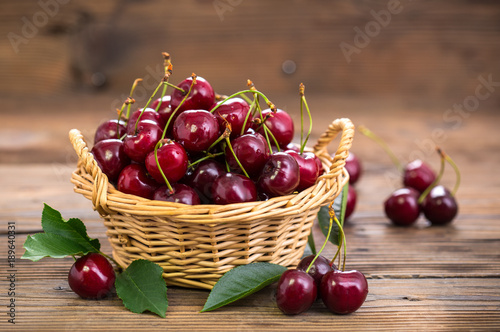 Fresh cherries in the basket 