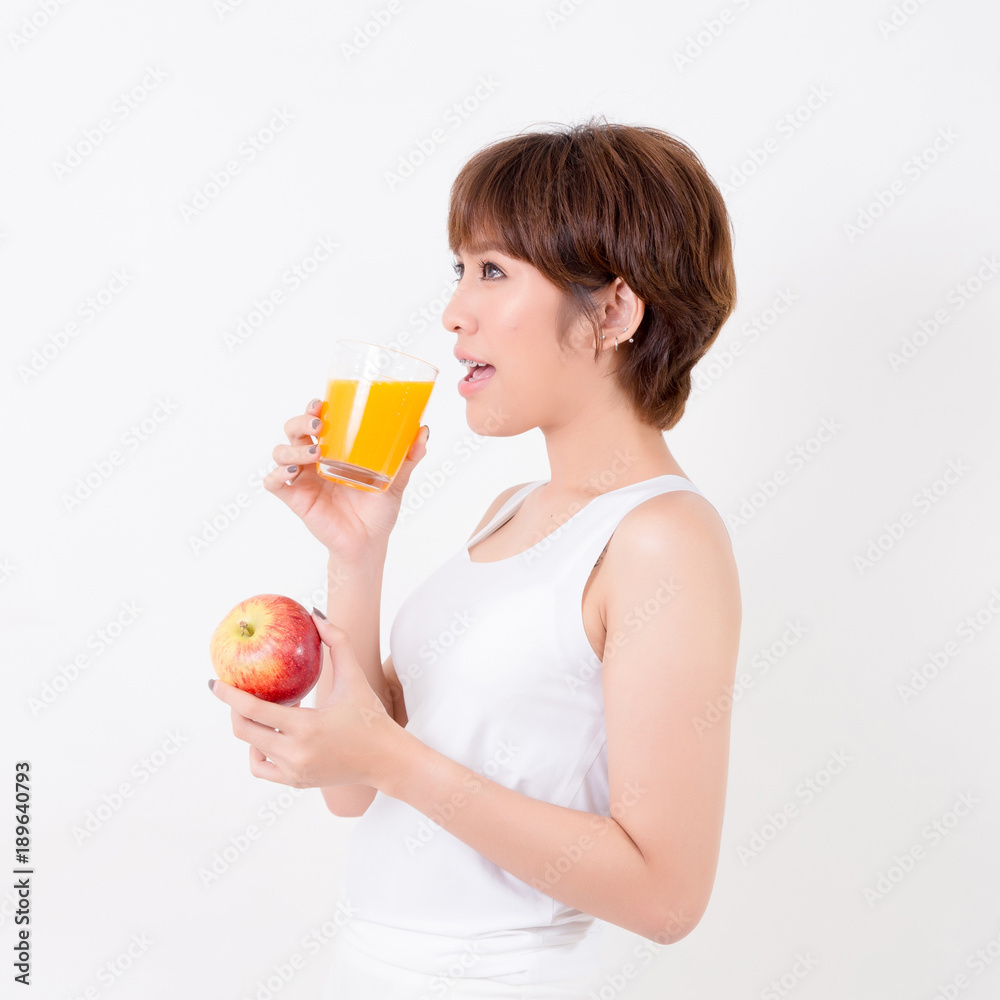 Beautifulyoung Asia woman with healthy food. Isolated on white background. Studio lighting. Concept for healthy. Beautifulyoung Asia woman with healthy food. Isolated on white background. Studio lighting. Concept for healthy.