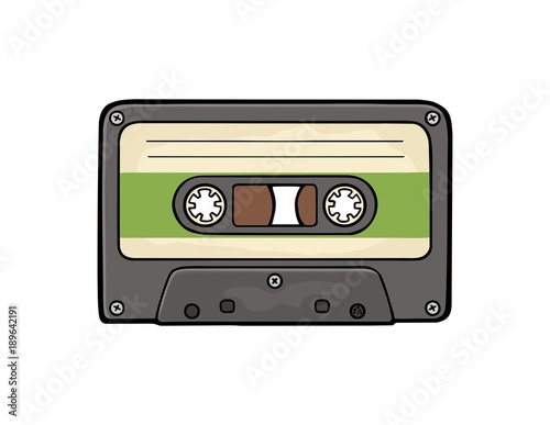 Retro audio cassette. Vector black flat illustration