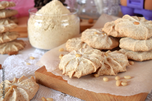 Meringue cookies with pine nuts and almonds 