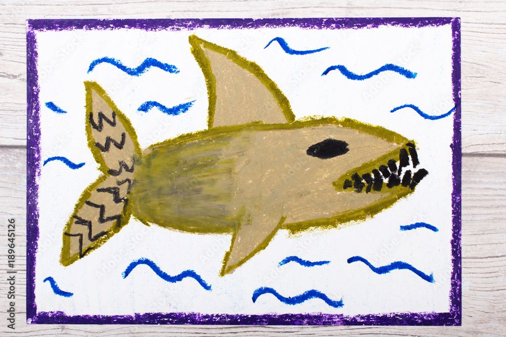 Fototapeta premium Photo of colorful hand drawing: Scary sea monster, shark